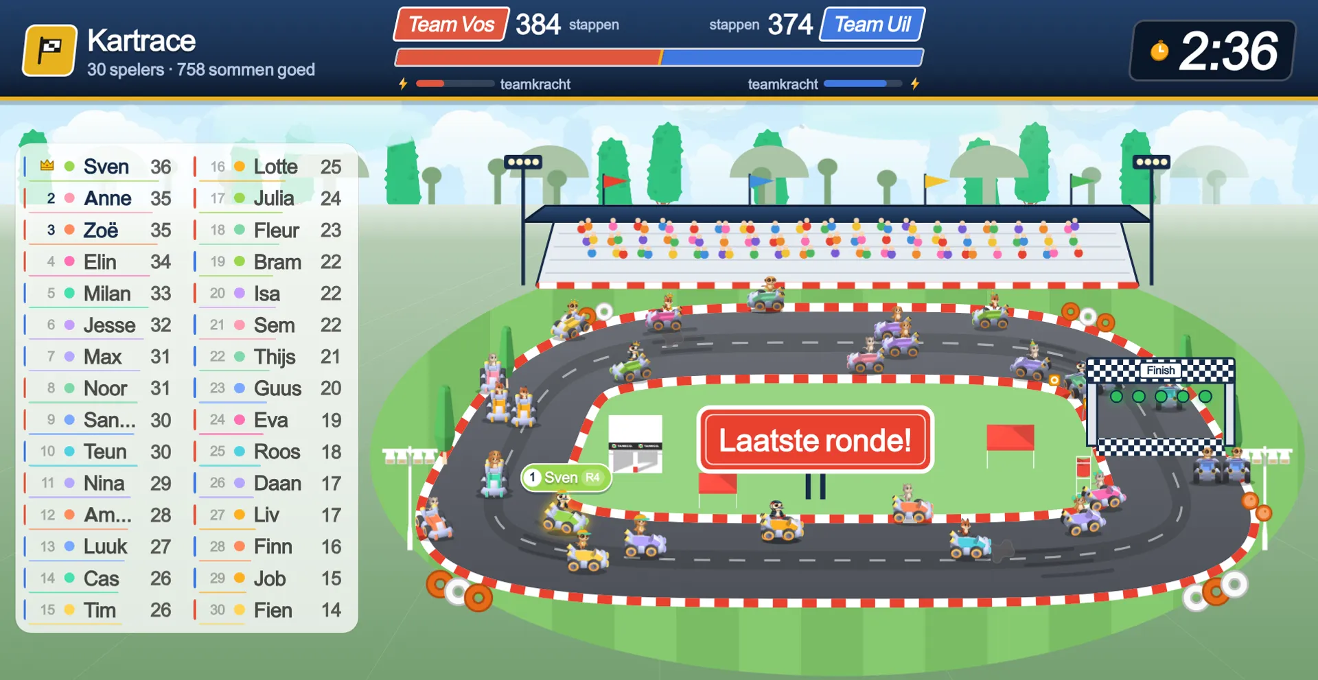Kart race: every child races on their own sum, at their own level.